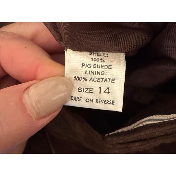 Vintage Pig Suede Leather Pants Chocolate Brown Pleated Straight Leg Size 6-8 - Picture 7 of 10